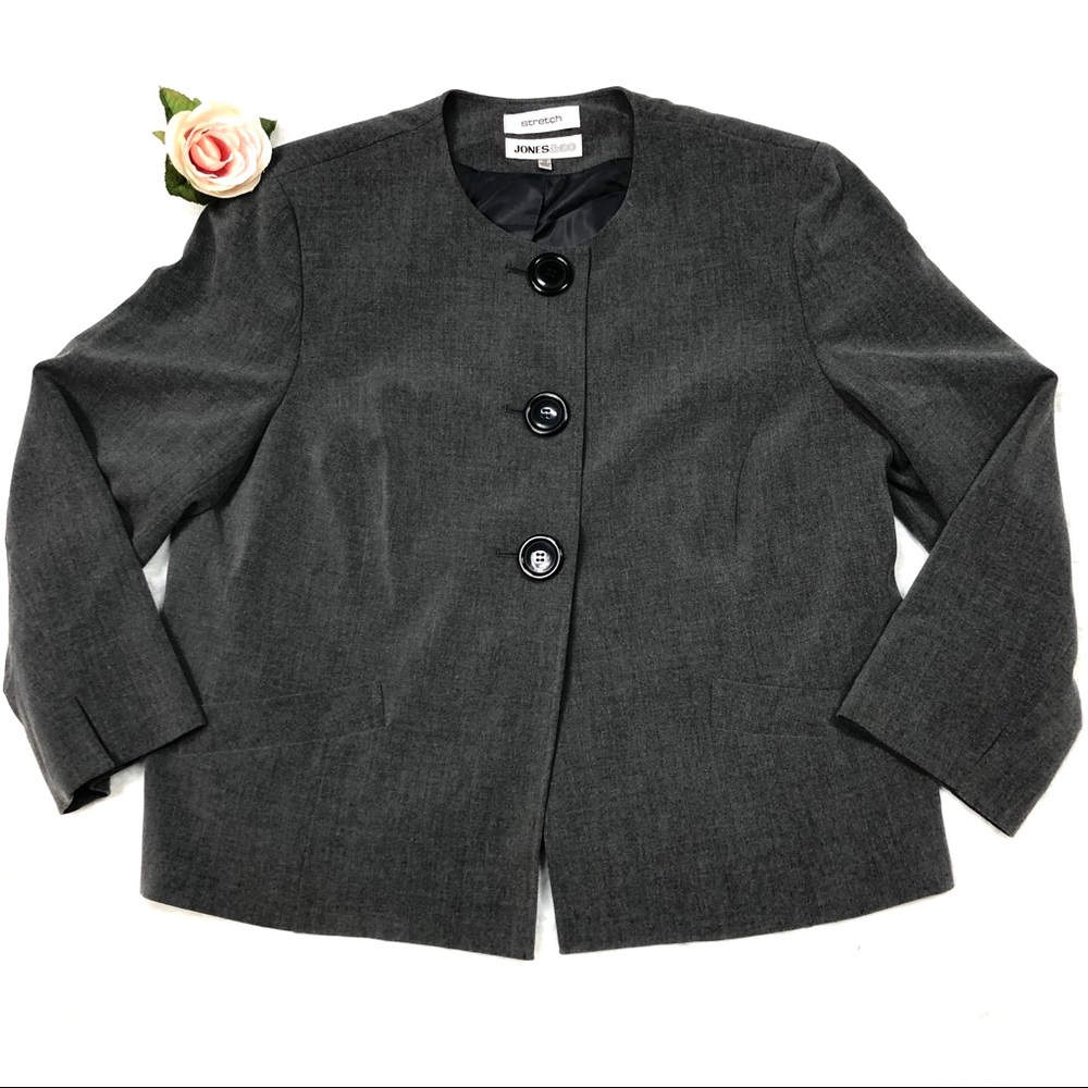 Jones & Co Gray Work Blazer Big Black Buttons size 12 - Picture 9 of 9